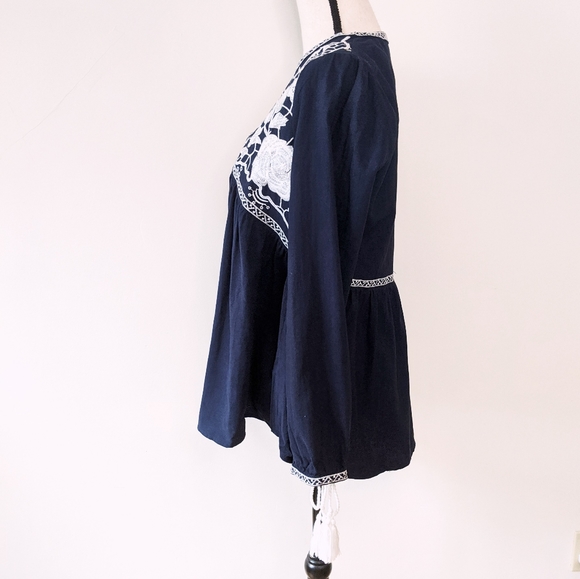 NWT Andree Navy Cotton Boho Blouse - Picture 3 of 6